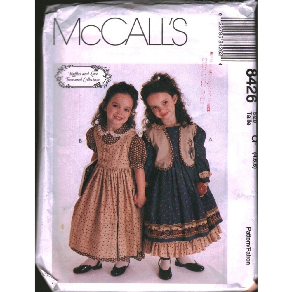 Vintage McCall's 8426 Kids Girls Dress Jumper Vest Sewing Pattern Size 4 5 6 cut